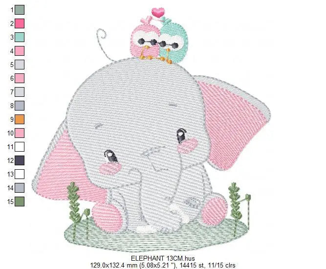 Elephant embroidery designs - Animal embroidery design machine embroidery pattern - Baby girl embroidery file - elephant with bird flowers Marcia Embroidery