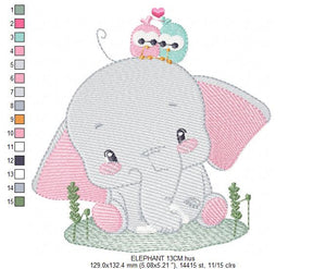 Elephant embroidery designs - Animal embroidery design machine embroidery pattern - Baby girl embroidery file - elephant with bird flowers