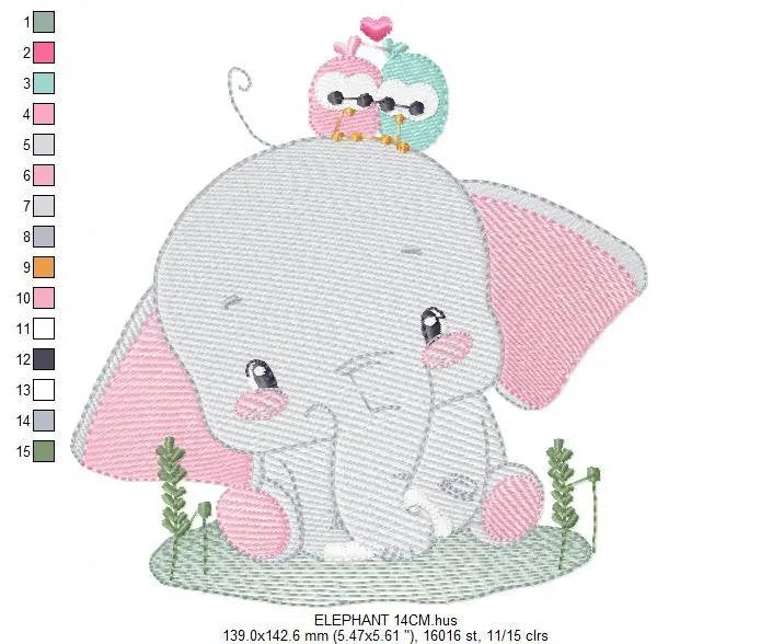 Elephant embroidery designs - Animal embroidery design machine embroidery pattern - Baby girl embroidery file - elephant with bird flowers Marcia Embroidery