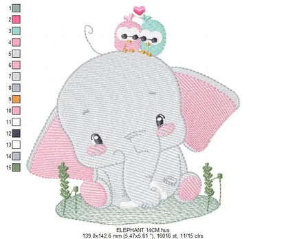 Elephant embroidery designs - Animal embroidery design machine embroidery pattern - Baby girl embroidery file - elephant with bird flowers Marcia Embroidery
