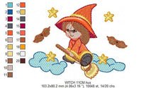 Cargar imagen en el visor de la galería, Witch embroidery designs - Halloween embroidery design machine embroidery pattern - instant download - baby girl embroidery Witch broom sky
