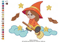 Cargar imagen en el visor de la galería, Witch embroidery designs - Halloween embroidery design machine embroidery pattern - instant download - baby girl embroidery Witch broom sky
