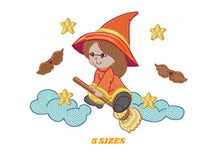 Cargar imagen en el visor de la galería, Witch embroidery designs - Halloween embroidery design machine embroidery pattern - instant download - baby girl embroidery Witch broom sky
