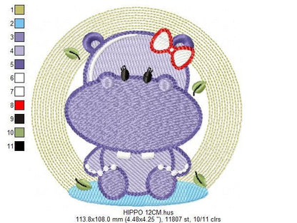 Hippo embroidery designs - Safari wild animal embroidery design machine embroidery pattern - Hippo with lace embroidery - instant download