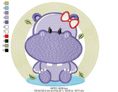 Hippo embroidery designs - Safari wild animal embroidery design machine embroidery pattern - Hippo with lace embroidery - instant download