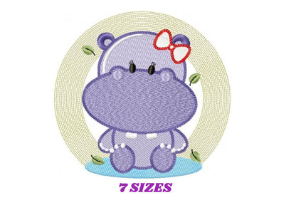 Hippo embroidery designs - Safari wild animal embroidery design machine embroidery pattern - Hippo with lace embroidery - instant download