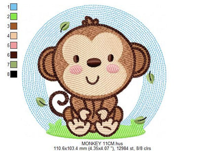 Safari embroidery designs - Monkey embroidery design machine embroidery pattern - Animal embroidery file - baby boy embroidery zoo animals