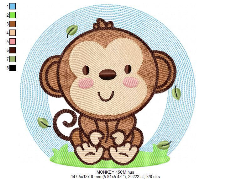 Safari embroidery designs - Monkey embroidery design machine embroidery pattern - Animal embroidery file - baby boy embroidery zoo animals