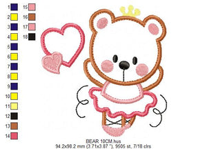 Bear embroidery designs - Ballerina embroidery design machine embroidery pattern - Ballet embroidery file - girl embroidery bear applique