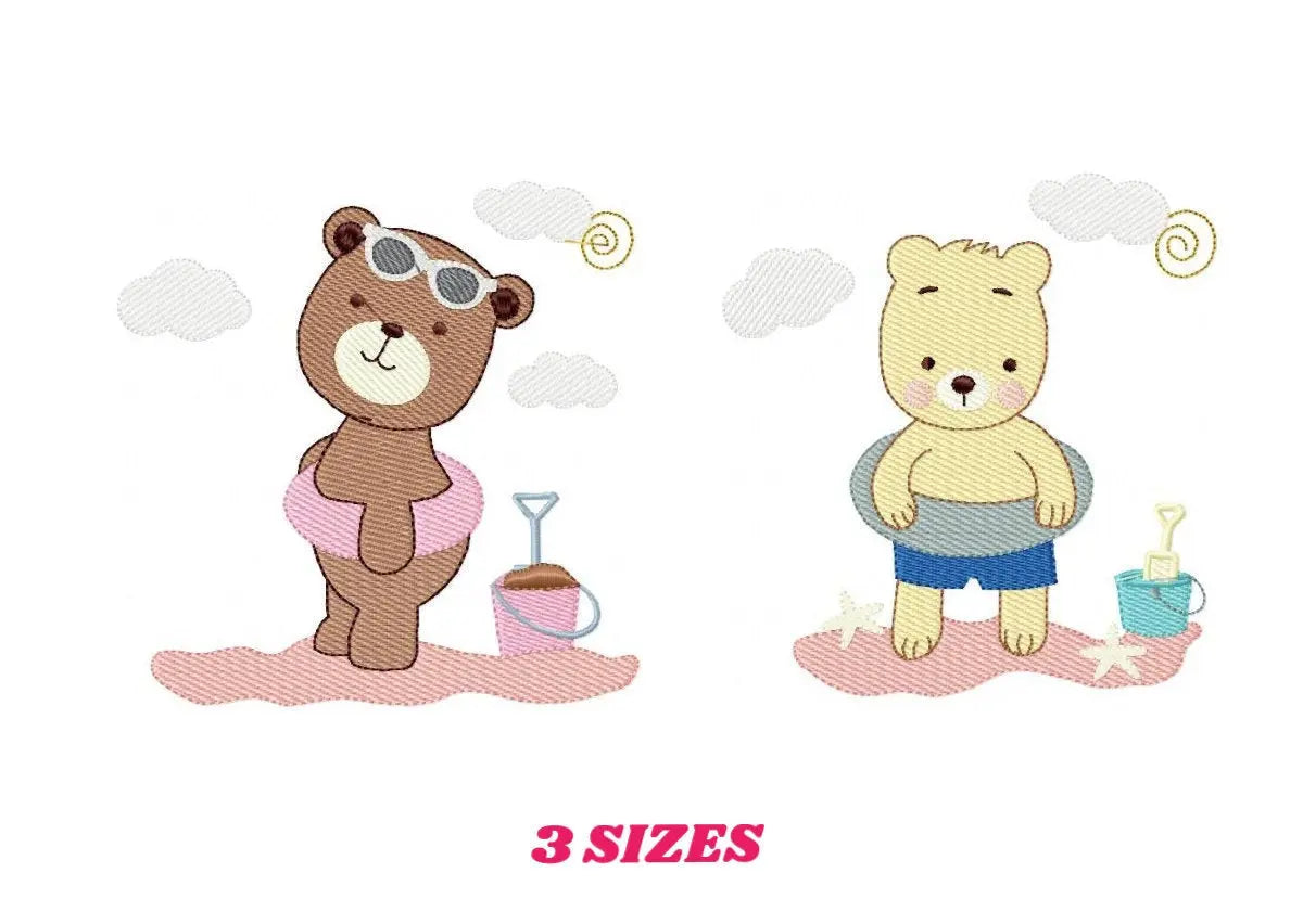 Bear at the beach embroidery designs - Girl Bear embroidery design machine embroidery pattern - Baby boy embroidery file - instant download Marcia Embroidery