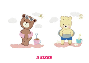 Bear at the beach embroidery designs - Girl Bear embroidery design machine embroidery pattern - Baby boy embroidery file - instant download