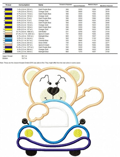 Bear with car embroidery designs - Bear embroidery design machine embroidery pattern - Baby boy embroidery file - instant download Driver Marcia Embroidery
