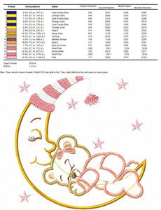 Bear embroidery designs - Moon embroidery design machine embroidery pattern - Bear applique design - Baby girl embroidery file digital file