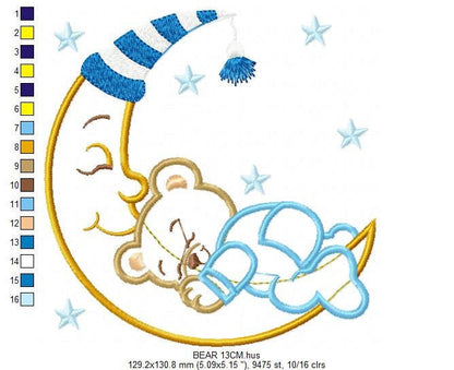 Bear embroidery designs - Moon embroidery design machine embroidery pattern - Bear applique design - Baby boy embroidery file digital file