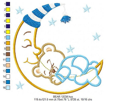 Bear embroidery designs - Moon embroidery design machine embroidery pattern - Bear applique design - Baby boy embroidery file digital file