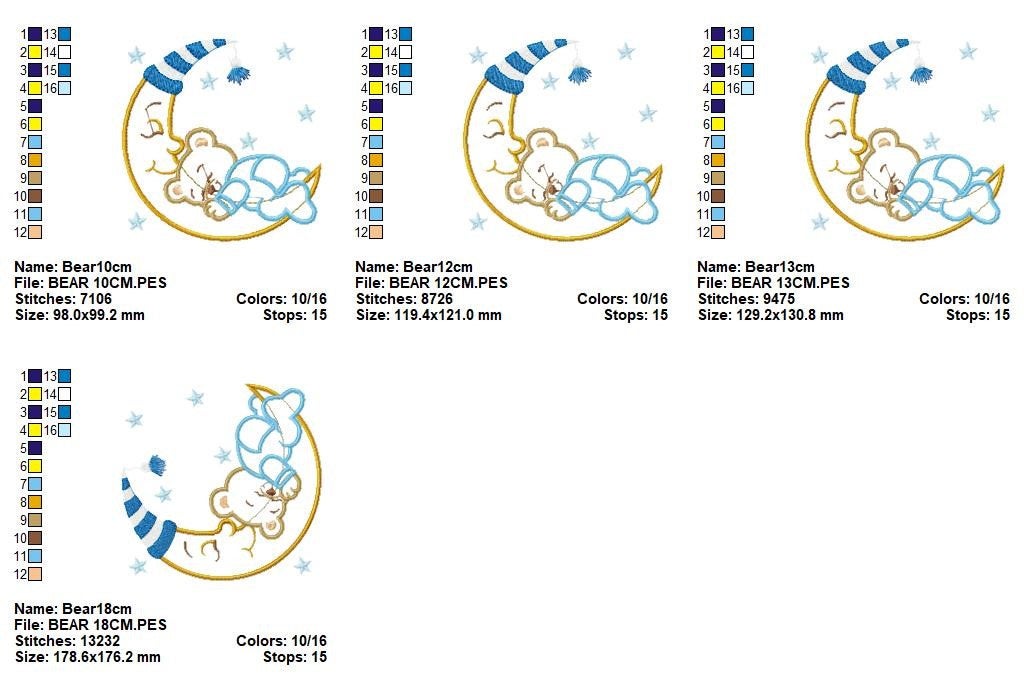 Bear embroidery designs - Moon embroidery design machine embroidery pattern - Bear applique design - Baby boy embroidery file digital file