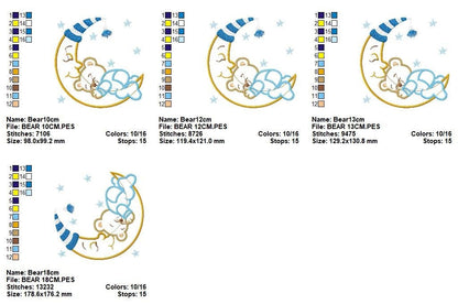Bear embroidery designs - Moon embroidery design machine embroidery pattern - Bear applique design - Baby boy embroidery file digital file
