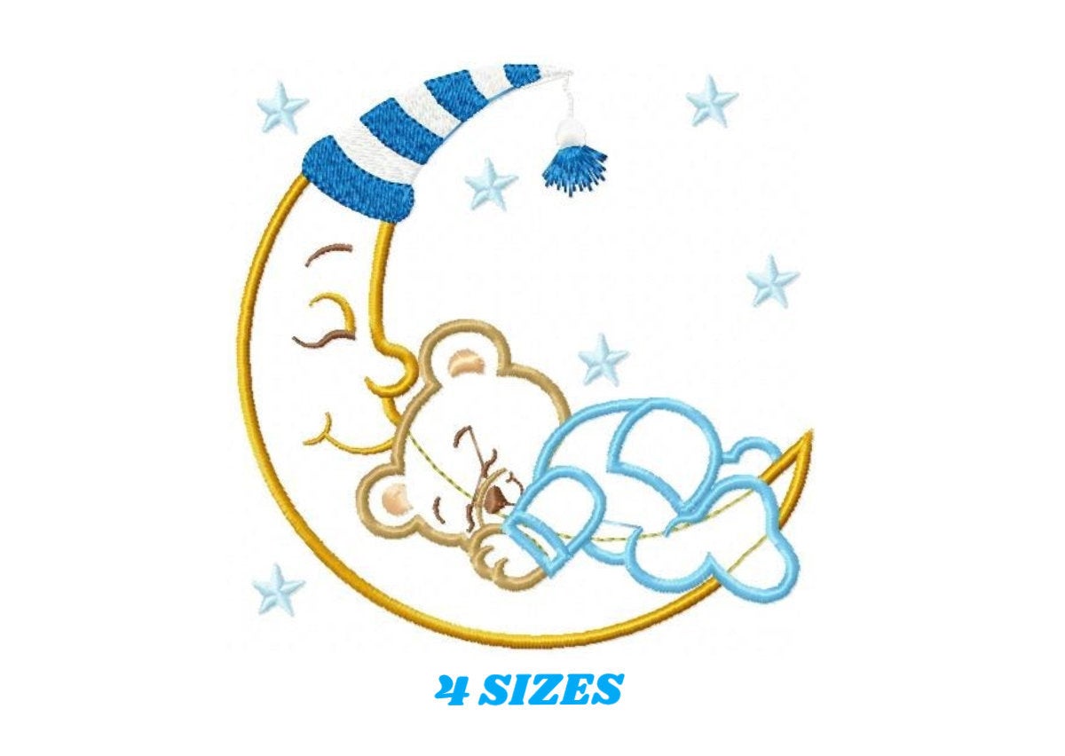 Bear embroidery designs - Moon embroidery design machine embroidery pattern - Bear applique design - Baby boy embroidery file digital file