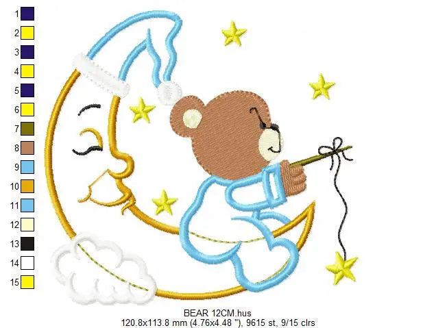 Bear embroidery designs - Moon embroidery design machine embroidery pattern - Bear applique design - Baby boy embroidery file digital file Marcia Embroidery