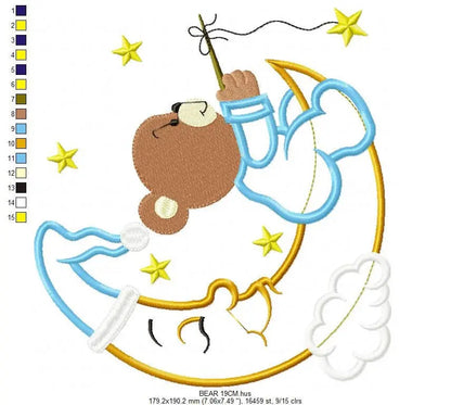 Bear embroidery designs - Moon embroidery design machine embroidery pattern - Bear applique design - Baby boy embroidery file digital file Marcia Embroidery