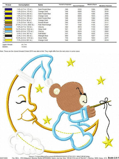 Bear embroidery designs - Moon embroidery design machine embroidery pattern - Bear applique design - Baby boy embroidery file digital file Marcia Embroidery