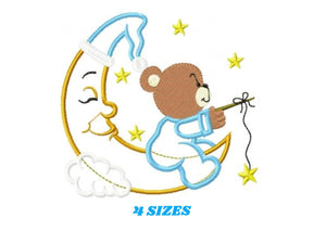 Bear embroidery designs - Moon embroidery design machine embroidery pattern - Bear applique design - Baby boy embroidery file digital file