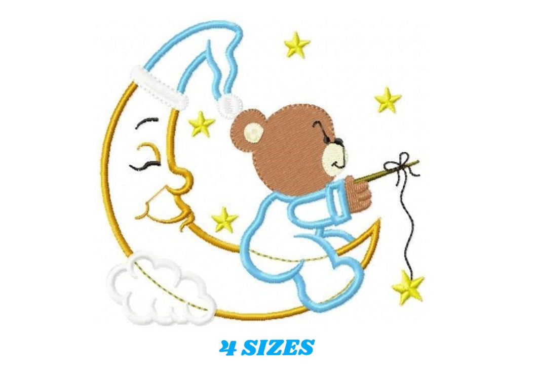 Bear embroidery designs - Moon embroidery design machine embroidery pattern - Bear applique design - Baby boy embroidery file digital file