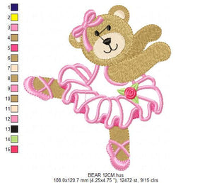 Bear embroidery designs - Ballerina embroidery design machine embroidery pattern - Baby girl embroidery file - Ballerina applique design pes