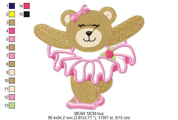 Bear embroidery designs - Ballerina embroidery design machine embroidery pattern - Baby girl embroidery file - Ballerina applique design pes Marcia Embroidery