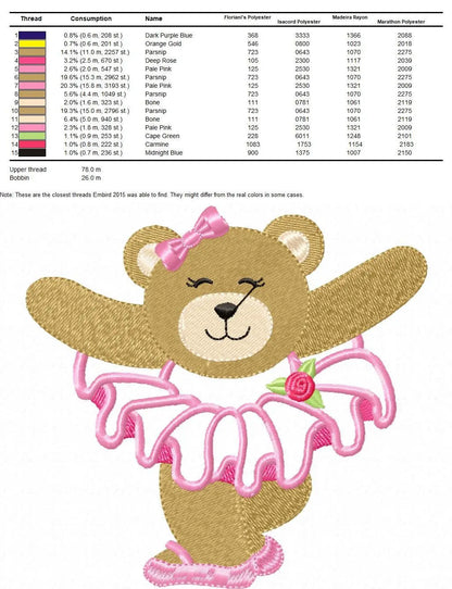 Bear embroidery designs - Ballerina embroidery design machine embroidery pattern - Baby girl embroidery file - Ballerina applique design pes Marcia Embroidery