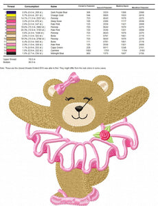 Bear embroidery designs - Ballerina embroidery design machine embroidery pattern - Baby girl embroidery file - Ballerina applique design pes