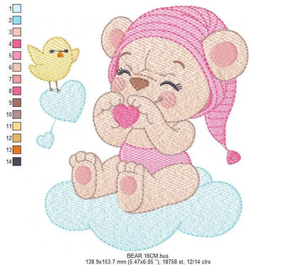 Sleeping Bear embroidery designs - Baby girl embroidery design machine embroidery pattern - Cute sweet bear with cloud - instant download Marcia Embroidery