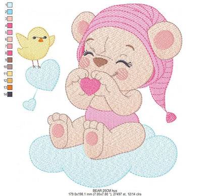 Sleeping Bear embroidery designs - Baby girl embroidery design machine embroidery pattern - Cute sweet bear with cloud - instant download Marcia Embroidery