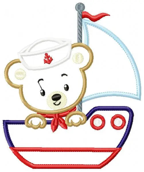 Bear embroidery designs - Boat applique machine embroidery pattern - Baby Boy Sailor bear applique design - Instant digital download pes jef Marcia Embroidery