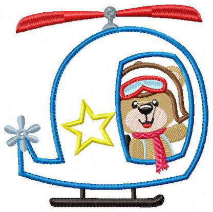 Bear embroidery designs - Helicopter embroidery design machine embroidery pattern - Animal embroidery file - helicopter applique design boy