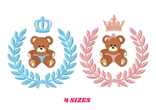 Bear with wreath embroidery design - Teddy embroidery design machine embroidery pattern - baby girl embroidery file - Embroidery for boys