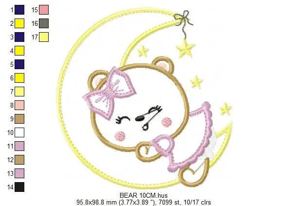 Bear embroidery designs - Moon embroidery design machine embroidery pattern - Bear applique design - Baby girl embroidery file digital file Marcia Embroidery