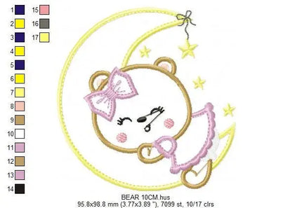 Bear embroidery designs - Moon embroidery design machine embroidery pattern - Bear applique design - Baby girl embroidery file digital file Marcia Embroidery