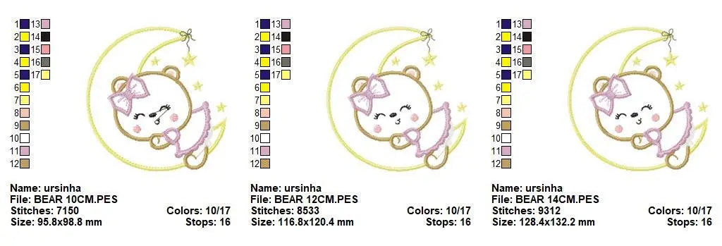 Bear embroidery designs - Moon embroidery design machine embroidery pattern - Bear applique design - Baby girl embroidery file digital file Marcia Embroidery