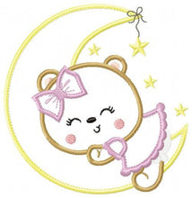 Cargar imagen en el visor de la galería, Bear embroidery designs - Moon embroidery design machine embroidery pattern - Bear applique design - Baby girl embroidery file digital file
