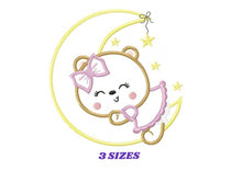 Cargar imagen en el visor de la galería, Bear embroidery designs - Moon embroidery design machine embroidery pattern - Bear applique design - Baby girl embroidery file digital file
