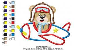 Bear embroidery designs - Plane embroidery design machine embroidery pattern - Teddy bear embroidery file - Bear Pilot Bear applique design