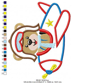 Bear embroidery designs - Plane embroidery design machine embroidery pattern - Teddy bear embroidery file - Bear Pilot Bear applique design