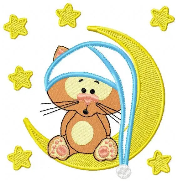 Cat embroidery designs - Moon embroidery design machine embroidery pattern - Cat applique design - Baby boy embroidery file digital file Marcia Embroidery