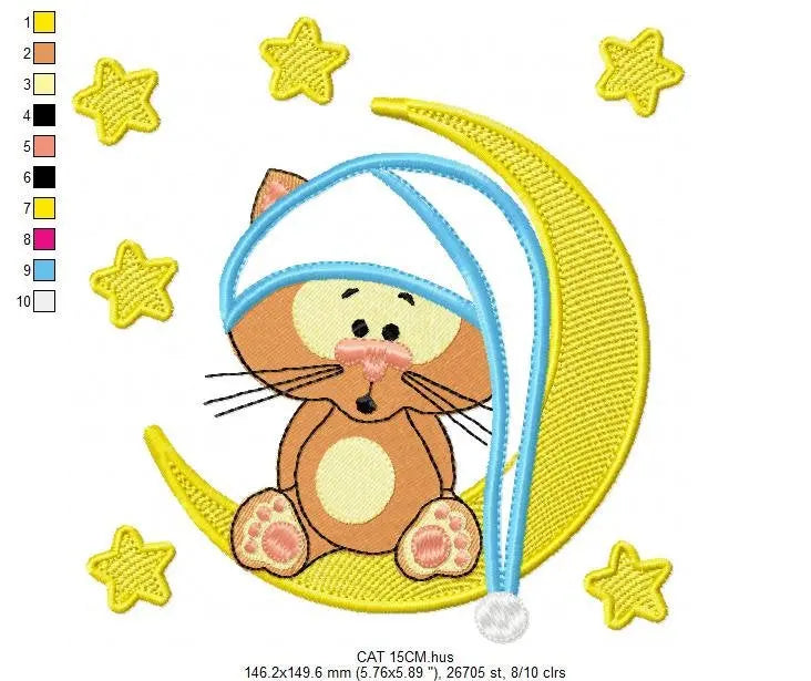 Cat embroidery designs - Moon embroidery design machine embroidery pattern - Cat applique design - Baby boy embroidery file digital file Marcia Embroidery