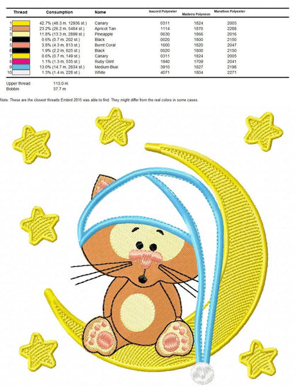 Cat embroidery designs - Moon embroidery design machine embroidery pattern - Cat applique design - Baby boy embroidery file digital file Marcia Embroidery