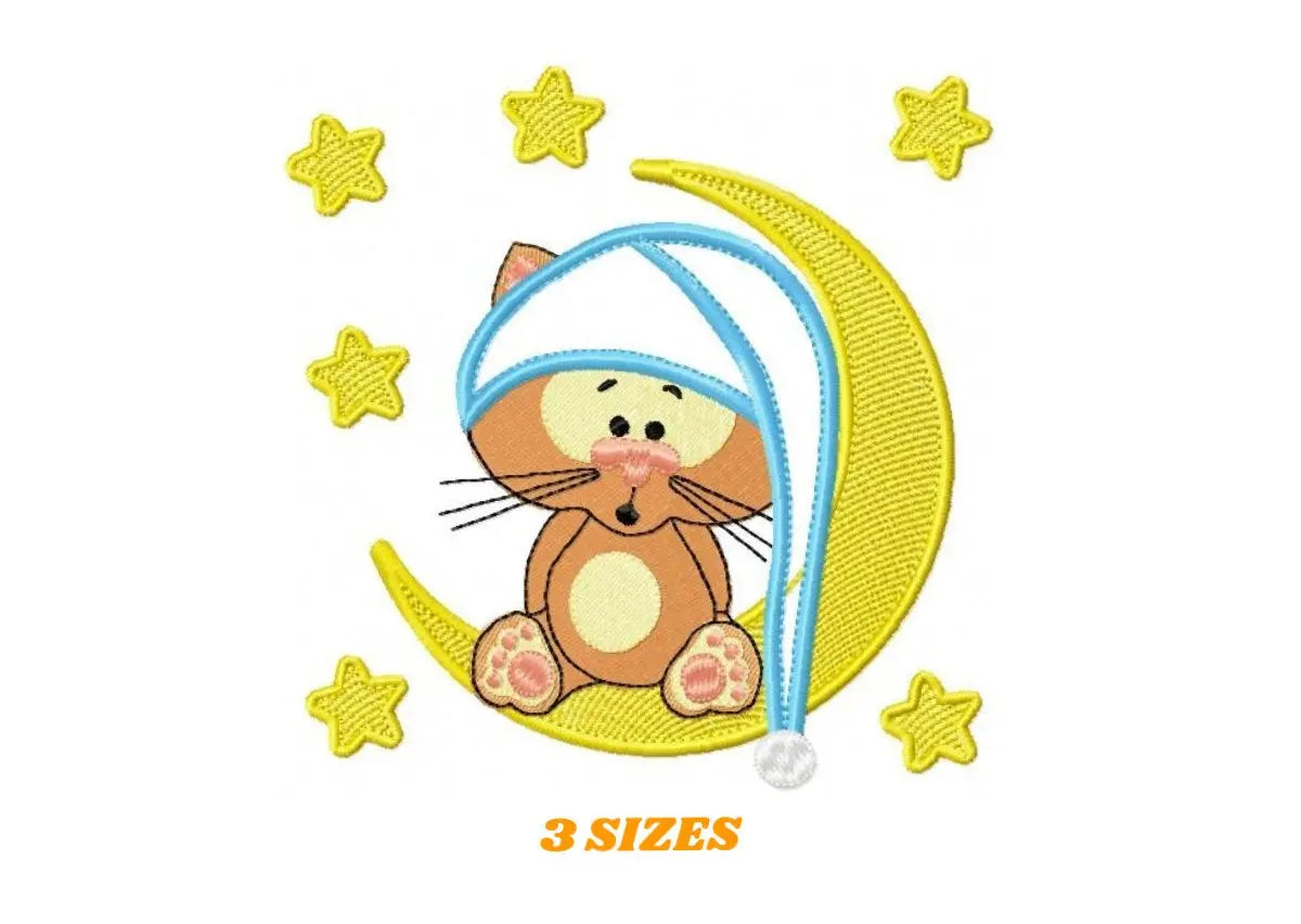 Cat embroidery designs - Moon embroidery design machine embroidery pattern - Cat applique design - Baby boy embroidery file digital file Marcia Embroidery