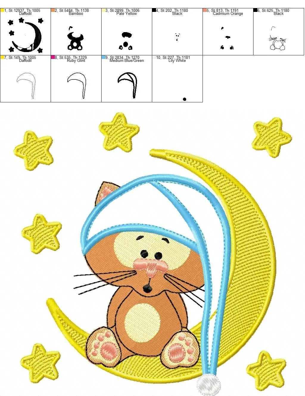 Cat embroidery designs - Moon embroidery design machine embroidery pattern - Cat applique design - Baby boy embroidery file digital file Marcia Embroidery