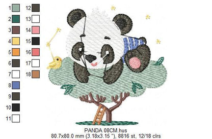 Panda in a tree embroidery design - Wild Animal embroidery designs machine embroidery pattern - Baby boy embroidery file - instant download