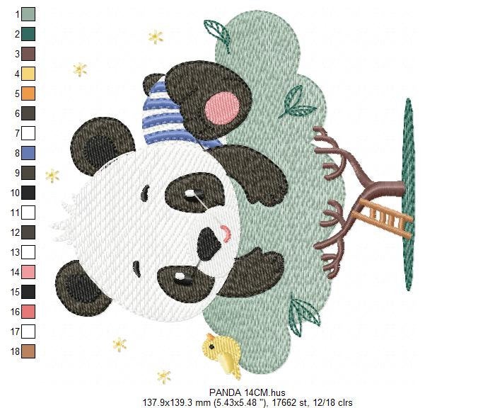 Panda in a tree embroidery design - Wild Animal embroidery designs machine embroidery pattern - Baby boy embroidery file - instant download